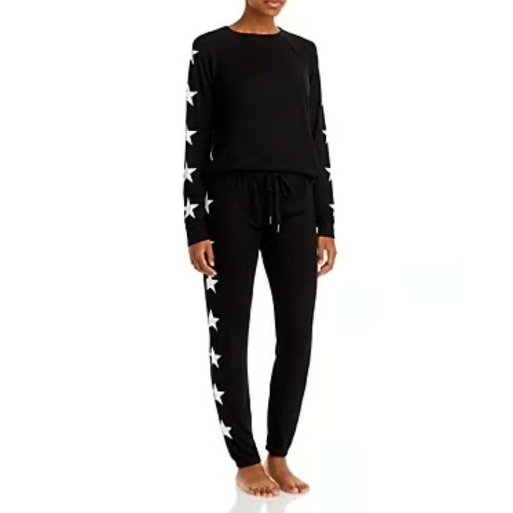 Aqua Women's Long Sleeve Star Print Pajama Set Black Size Xs 1250